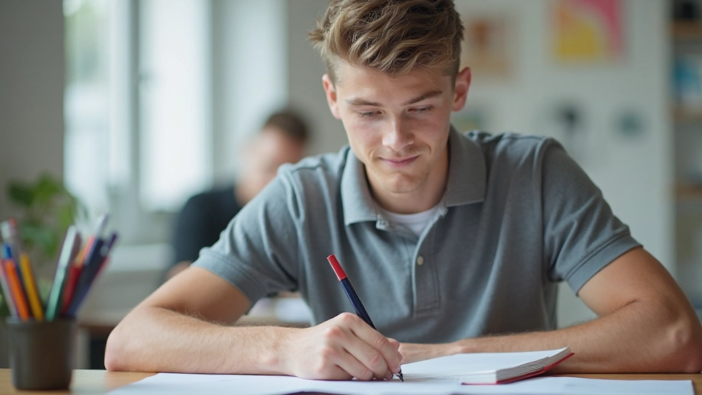 Студент рисует интеллект-карту с цветными линиями и связанными идеями в тетради