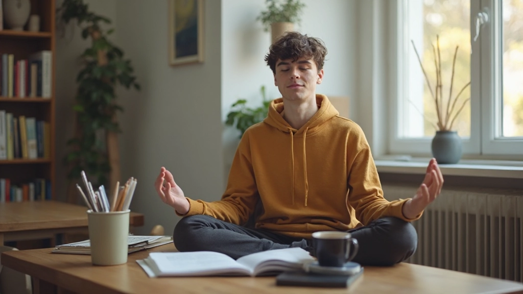 Медитирующий студент в спокойной учебной среде