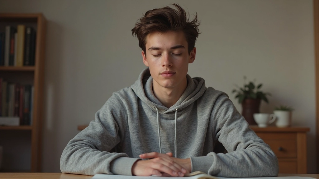 Студент практикует медитацию и концентрацию во время учебной сессии